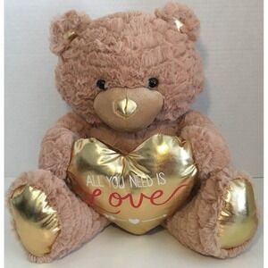 Animal Adventure‎ Teddy Bear Tan brown gold heart "All you need is love" plush